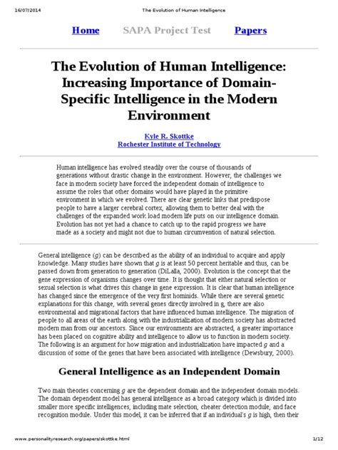 The Evolution of Human Intelligence | PDF | Evolution | Natural Selection