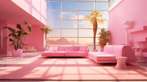 Premium AI Image | Barbie pink interior of a modern living room with ...