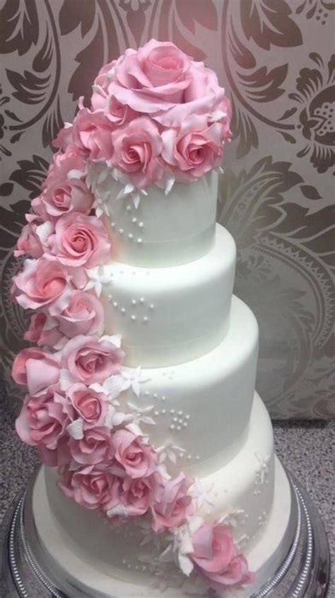 Rose Wedding - Pink Cascading Rose Wedding Cake #2064020 - Weddbook