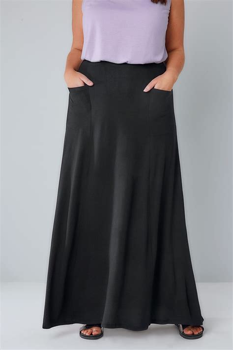 Black Maxi Skirt With Pockets, Plus size 16 to 36