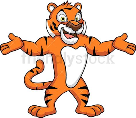 Tiger Mascot With Open Arms Vector Cartoon Clipart - FriendlyStock