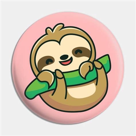 Cute Baby Sloth Funny Cartoon - Sloth - Pin | TeePublic