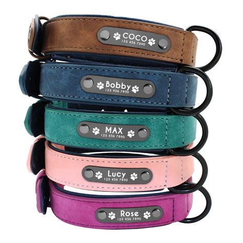 Dog Collars Personalized Custom Leather Dog Collar Name ID Tags For ...