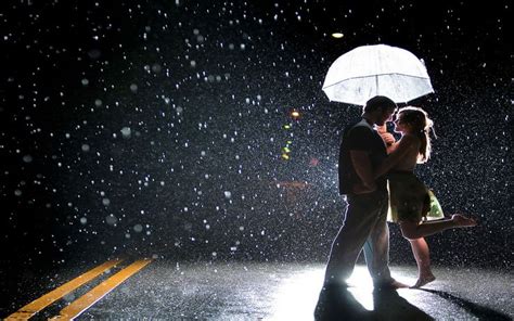 Joy Of Couple On A Rainy Street Romantic And Sad Couple