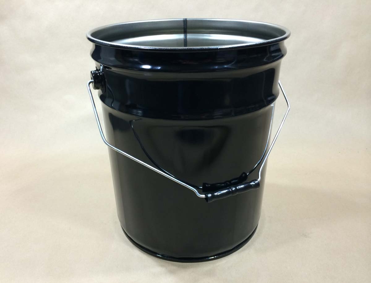  5 Gallon   Open Head Black  Round  Steel   Pail