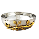 SERVING BOWL, ROUND, GOLDEN VINE DESIGN, HAMMERED FINISH STAINLESS