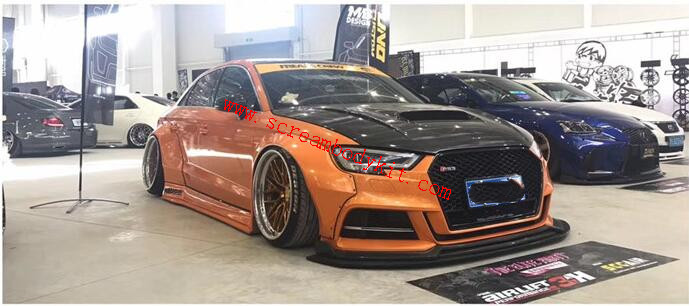 Audi A3/S3 wide body kit front lip wide fenders side skirts spoiler