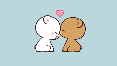 Milk bear, Mocha bear, Cute couple, Love heart, Cute kiss