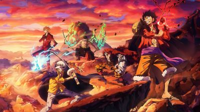 One Piece, Character art, Monkey D. Luffy, Roronoa Zoro, Sanji, Trafalgar Law