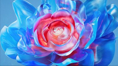 Digital flower, Blue aesthetic, Luminescence, 5K