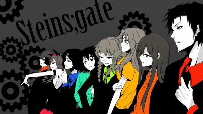 Steins;Gate, Character art, Luka Urushibara, Itaru Hashida, Mayuri Shiina, Suzuha Amane, Faris Nyannyan, Rintaro Okabe, Kurisu Makise, Moeka Kiryū