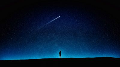 Night, Man, Alone, Starry sky, Night sky, Comet, Silhouette