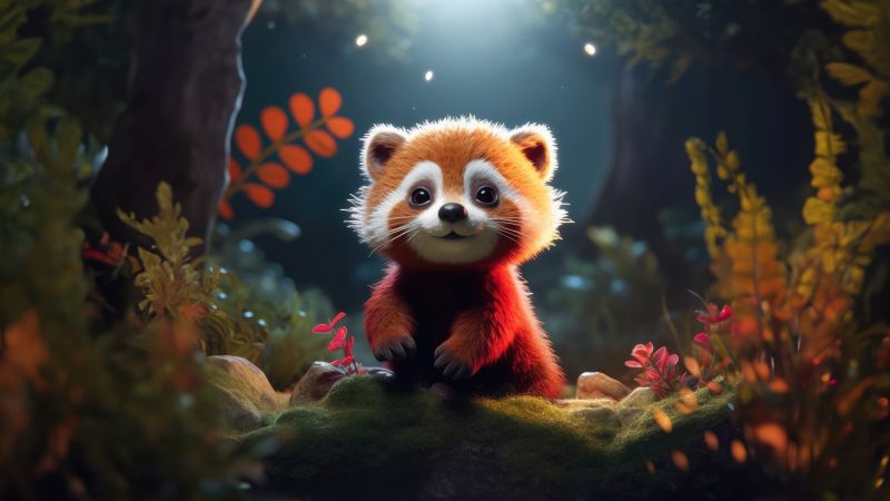 Red panda, Adorable, AI art, Forest, Wallpaper