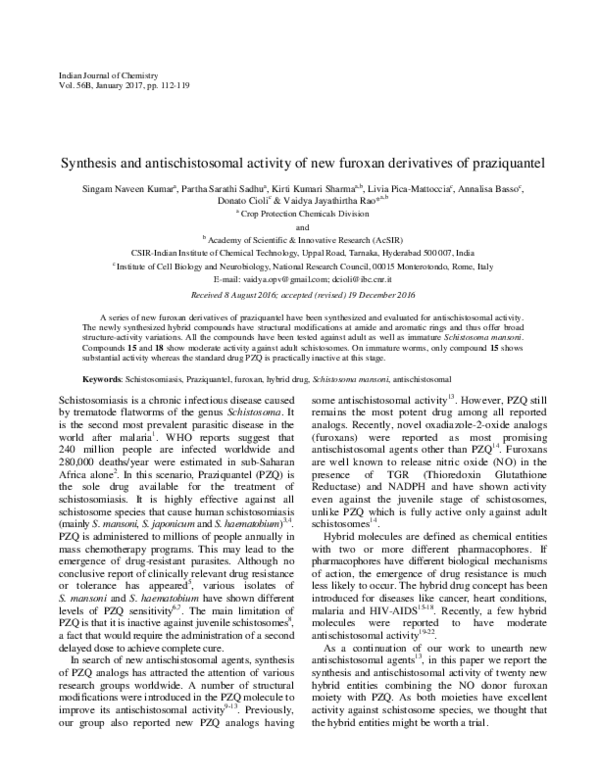 First page of “Synthesis and antischistosomal activity of new furoxan derivatives of praziquantel”