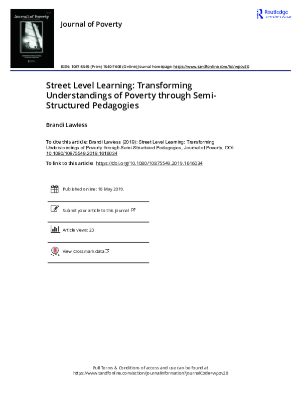 First page of “Street Level Learning: Transforming Understandings of Poverty through Semi-Structured Pedagogies”