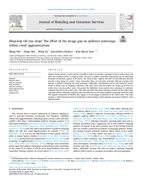 First page of “Shop-hop till you drop! The effect of the image gap on spillover patronage within retail agglomerations”