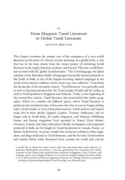 First page of “Ebeling 2021 From Diasporic Tamil Literature to Global Tamil Literature”