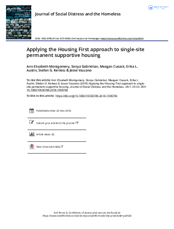 First page of “Applying the Housing First approach to single-site permanent supportive housing”