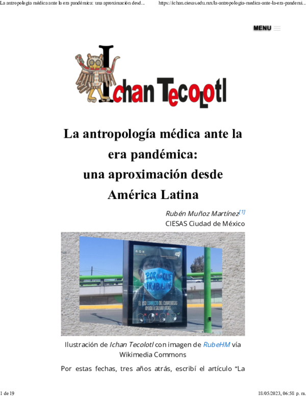 First page of “La antropología médica ante la era pandémica: una aproximación desde América Latina”