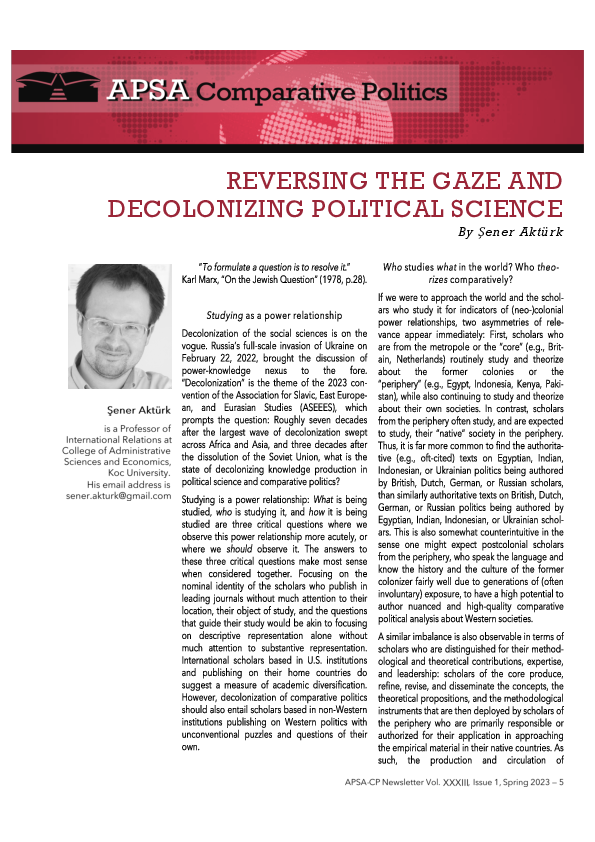 First page of “Reversing the Gaze Decolonizing Political Science”