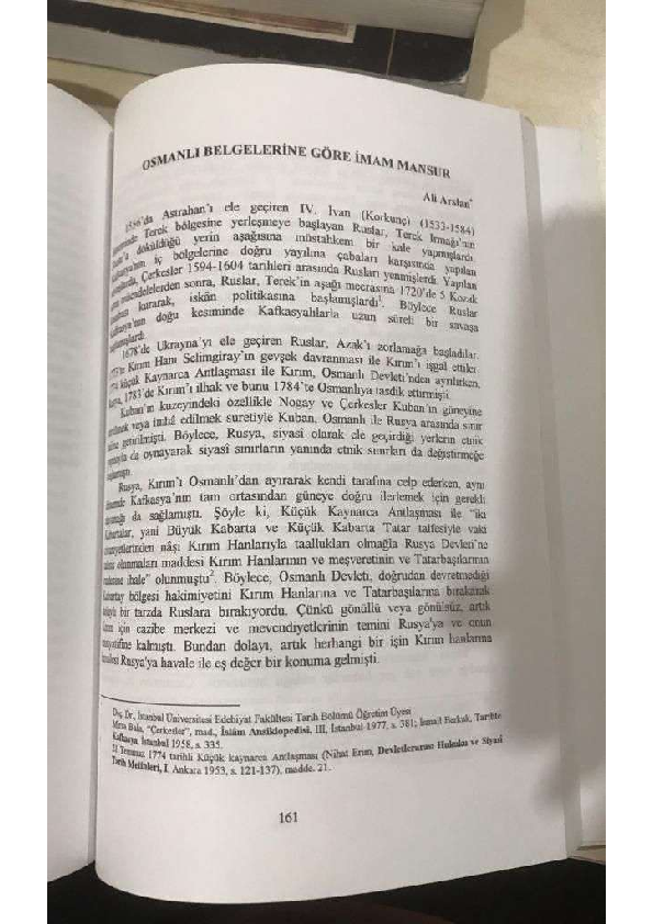 First page of “Osmanlı Belgelerine Göre İmam Mansur”