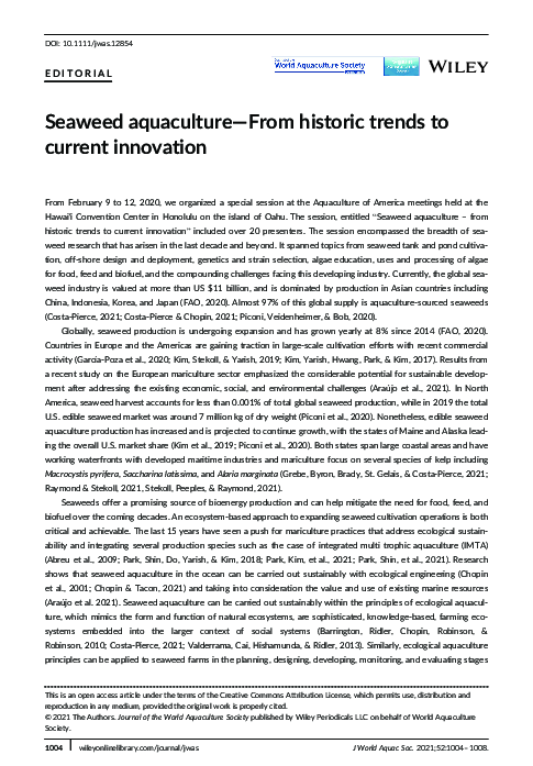 First page of “Seaweed aquaculture-From historic trends to current innovation”