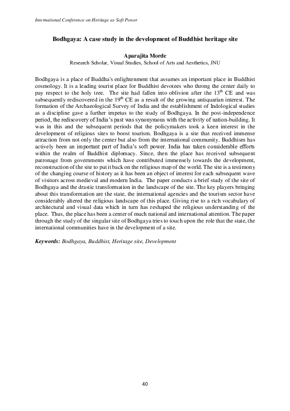 First page of “Bodhgaya: A case study in the development of Buddhist heritage site”