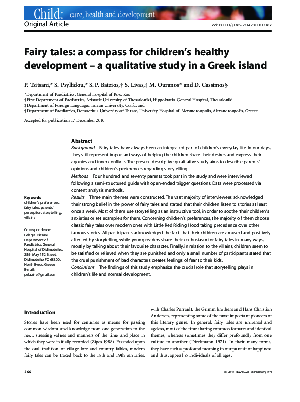 First page of “Fairy tales: a compass for children's healthy development - a qualitative study in a Greek island”