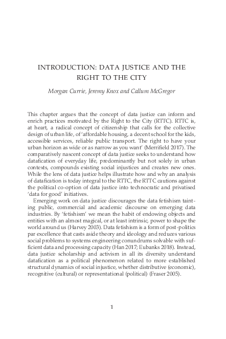 First page of “Introduction: Data Justice and the Right to the City”