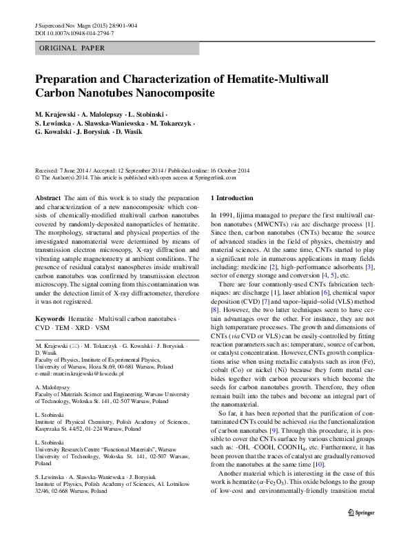 First page of “Preparation and Characterization of Hematite-Multiwall Carbon Nanotubes Nanocomposite”