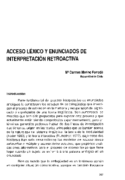 First page of “Acceso léxico y enunciados de interpretación retroactiva”