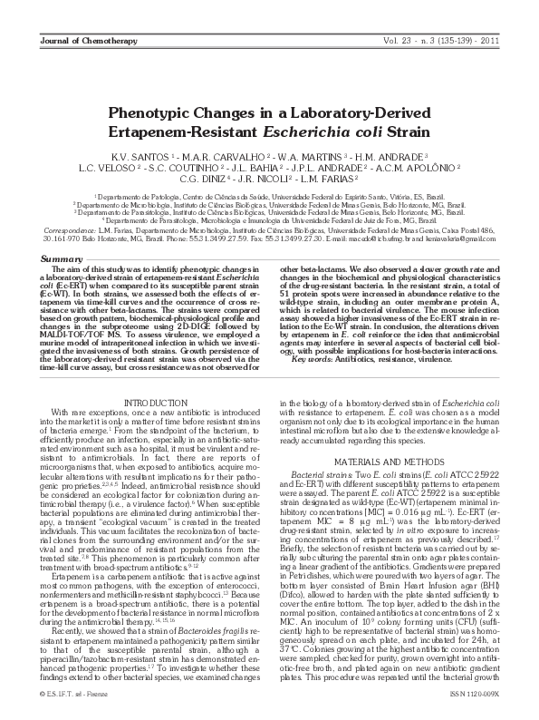 First page of “Phenotypic Changes in a Laboratory-Derived Ertapenem-Resistant Escherichia coli Strain”