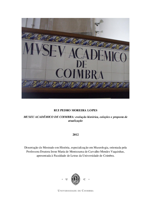 First page of “MUSEU ACADÉMICO DE COIMBRA: Dissertação de Mestrado”