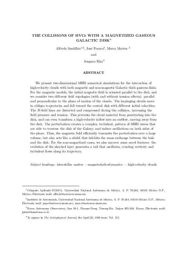 First page of “The Collisions of HVCs with a Magnetized Gaseous Disk”