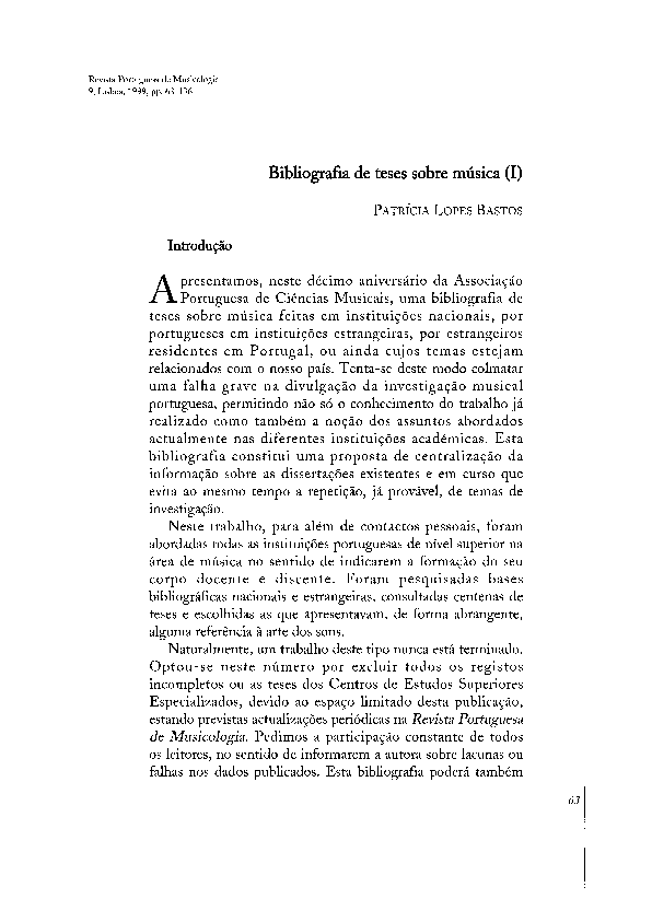 First page of “Bibliografia de teses sobre música (I)”