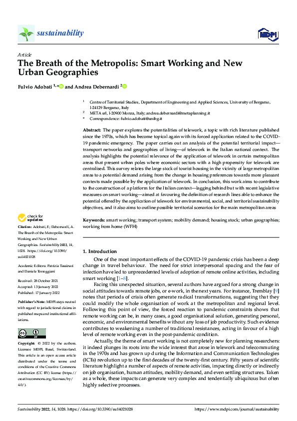 First page of “The Breath of the Metropolis: Smart Working and New Urban Geographies”