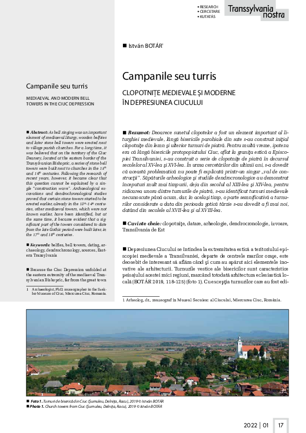 First page of “Campanile seu turris. Clopotnițe medievale și moderne în depresiunea Ciucului.”