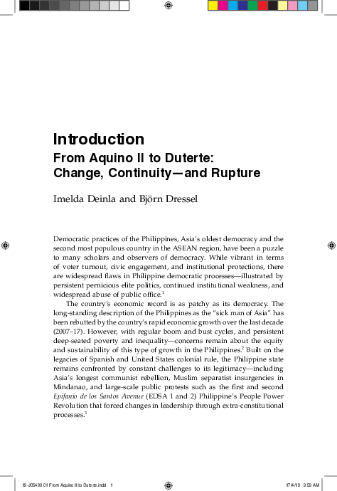 First page of “Introduction From Aquino II to Duterte: Change, Continuity—and Rupture”