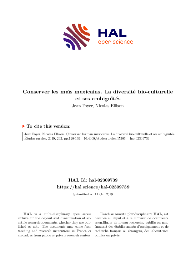 First page of “Conserver les maïs mexicains”