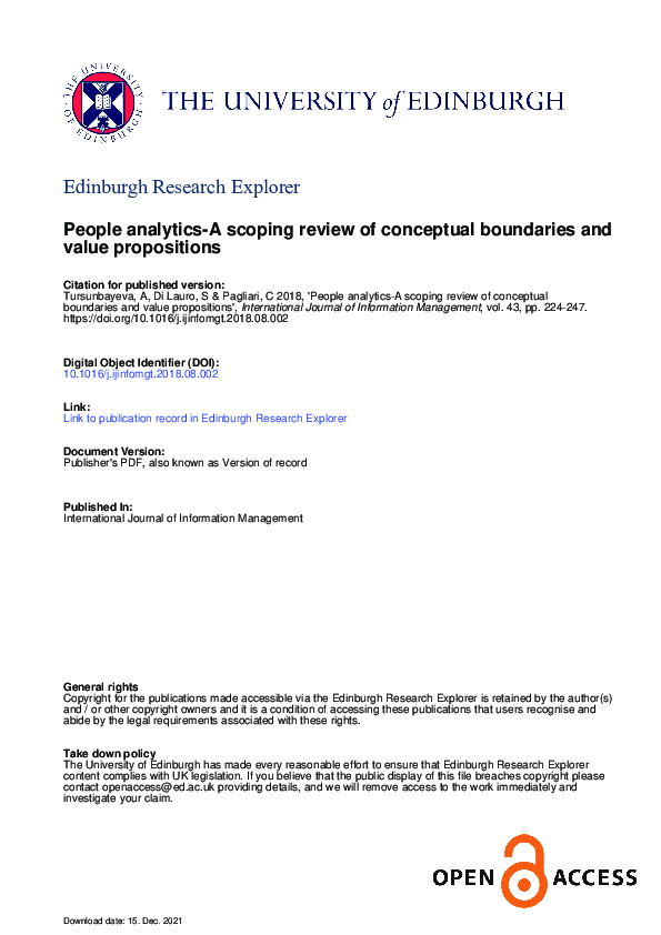 First page of “People analytics—A scoping review of conceptual boundaries and value propositions”