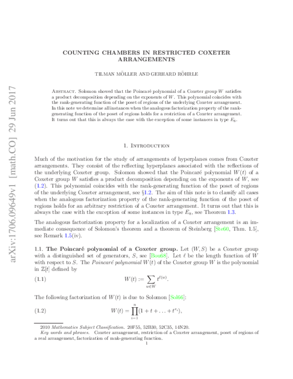 First page of “Counting chambers in restricted Coxeter arrangements”