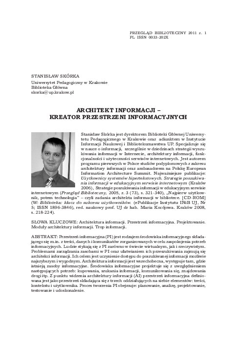 First page of “Architekt informacji – kreator przestrzeni informacyjnych”