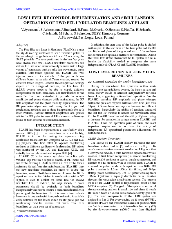 First page of “Low Level RF Control Implementation and Simultaneous Operation of Two FEL Undulator Beamlines at FLASH”