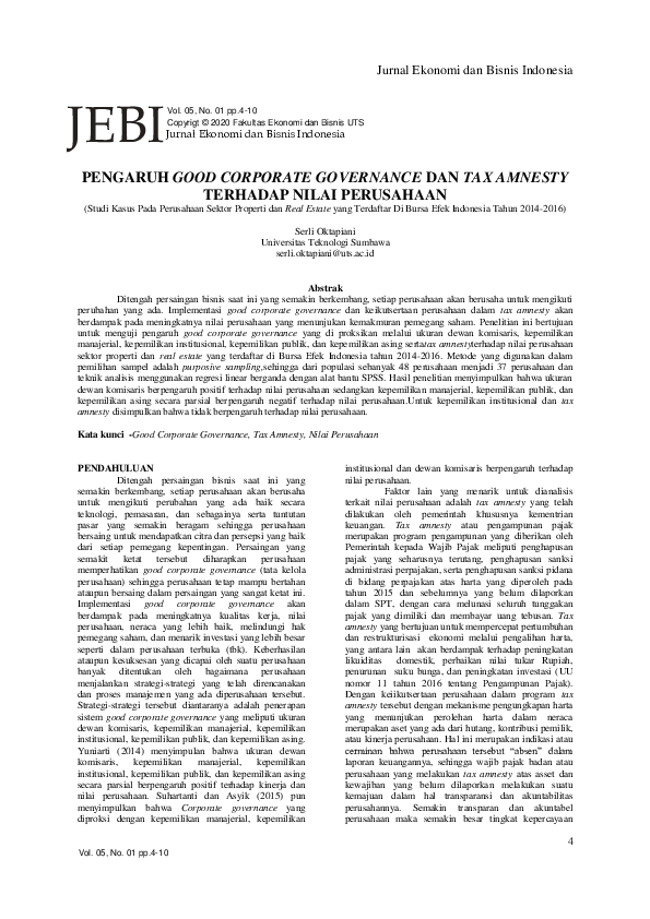 First page of “Pengaruh Good Corporate Governance Dan Tax Amnesty Terhadap Nilai Perusahaan”