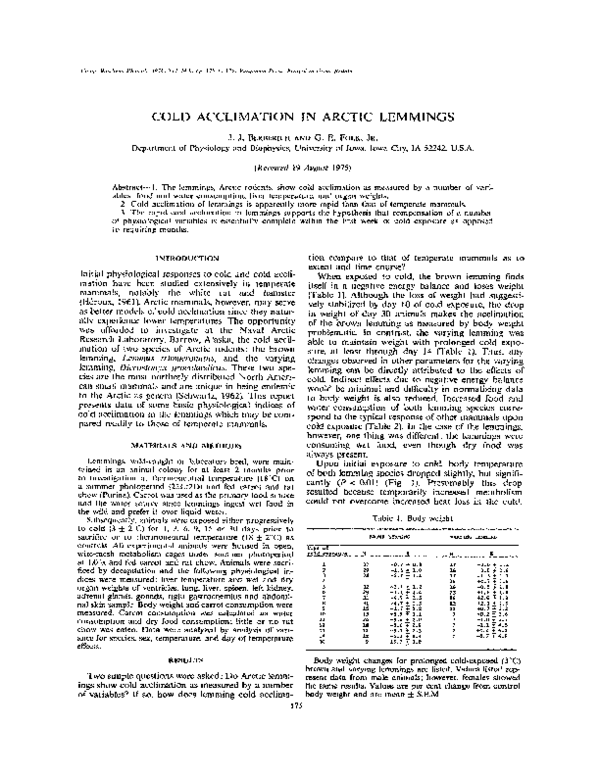 First page of “Cold acclimation in arctic lemmings”