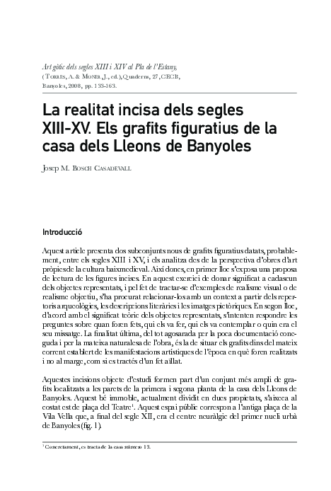 First page of “La realitat incisa dels segles XIII-XV. Els grafits figuratius de la casa dels Lleons de Banyoles”