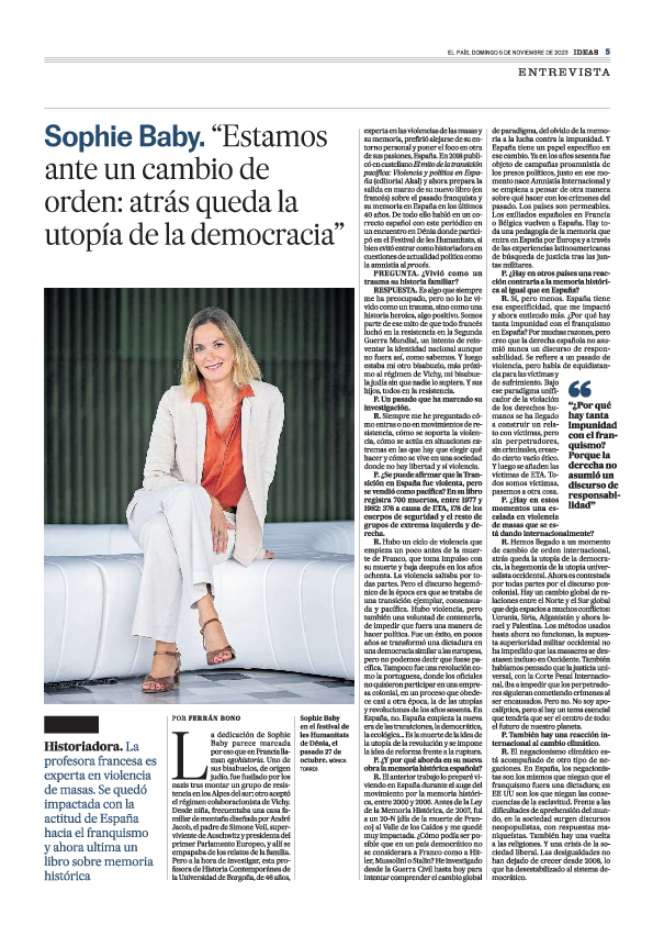 First page of “« Sophie Baby. “Estamos ante un cambio de orden: atrás queda la utopía de la democracia”"”