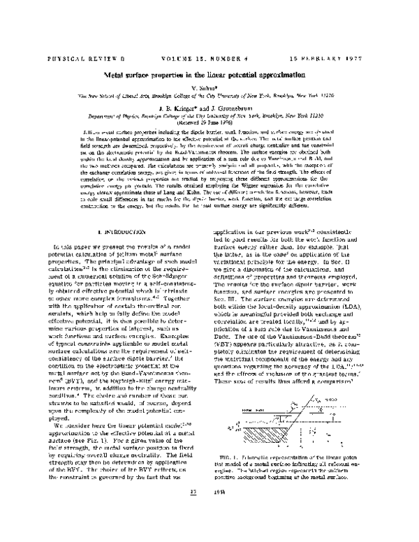 First page of “Metal surface properties in the linear potential approximation”