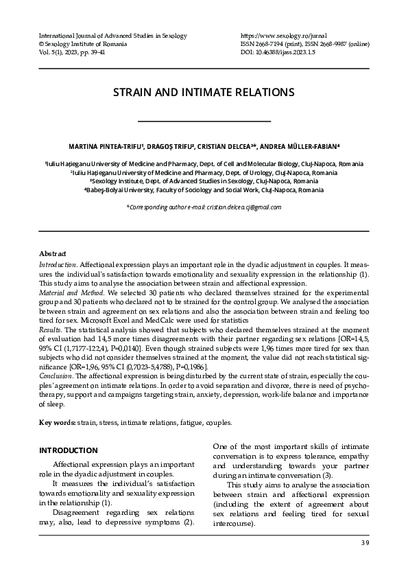 First page of “STRAIN AND INTIMATE RELATIONS”