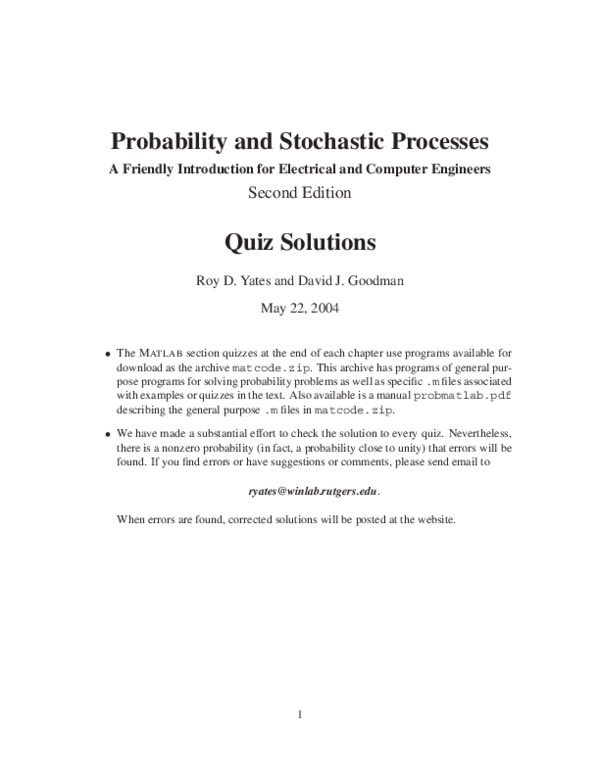 First page of “Probability and Stochastic Processes”